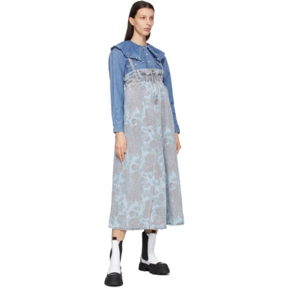 Ganni x Levi’s Cinched Floral Print Denim Midi Dress Size XXS - Picture 7 of 13